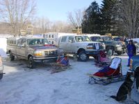 The 30 mile racers' dog trucks parked up